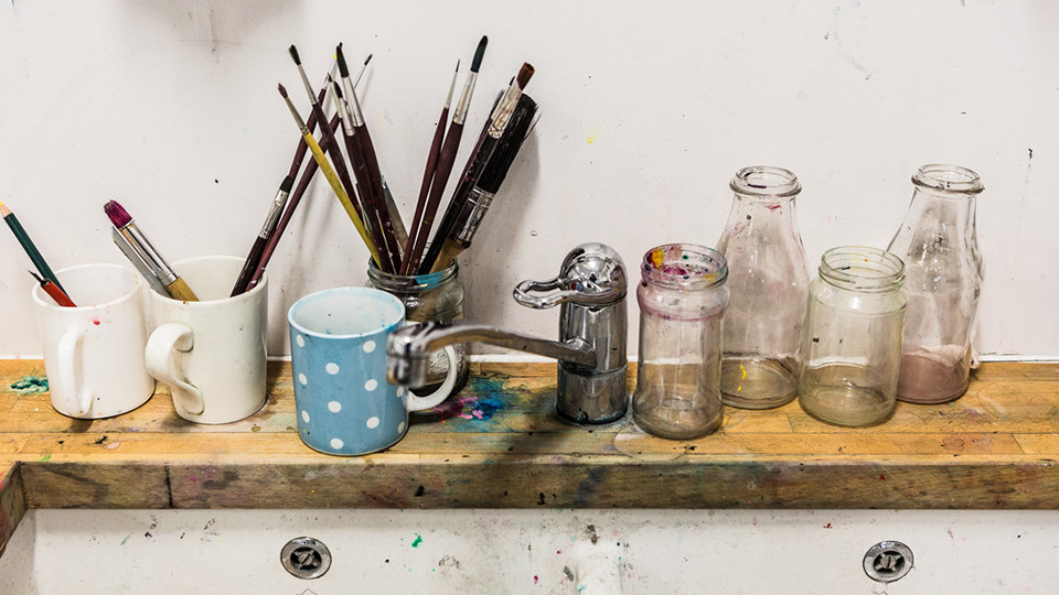 Paintbrushes in the art studios