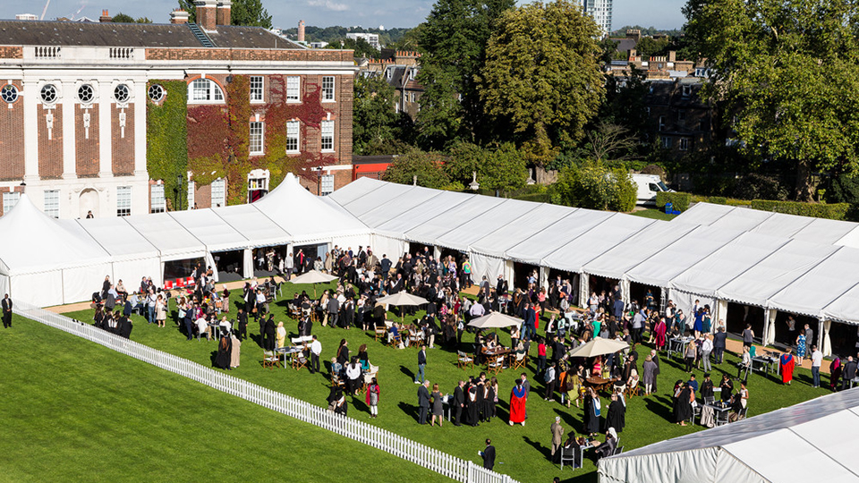 A graduation ceremony on the green