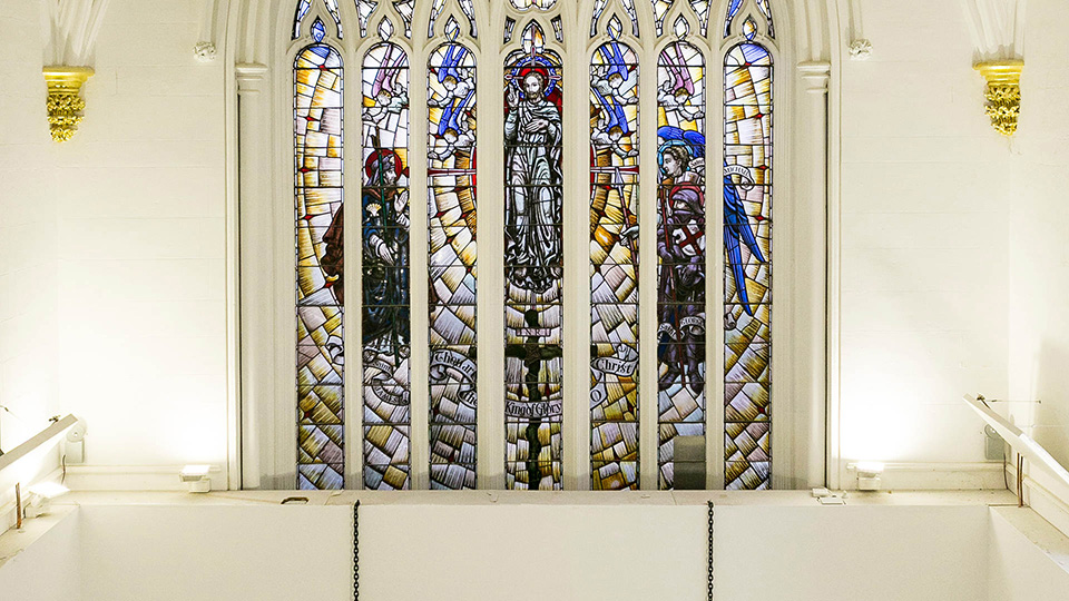 Stained glass windows in St James Hatcham Building