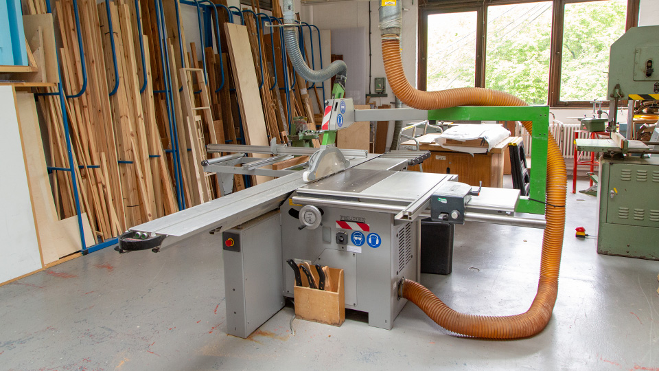 A ventilated circular saw in the woodwork lab