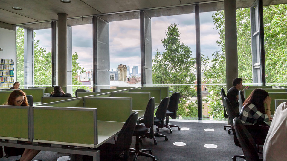 Quiet study space on the top floor of the Library