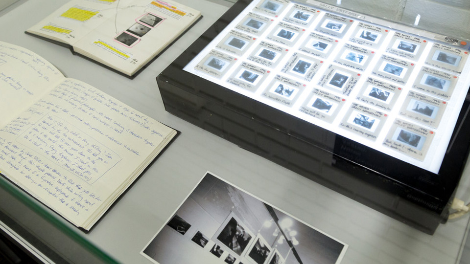 Slides and photos on display in the Library