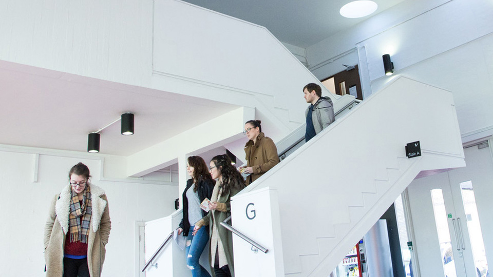 Stairs leading to the Psychology Department in the Whitehead Building