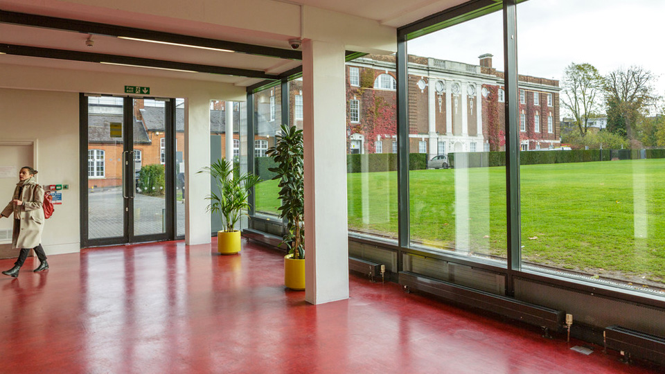 View of the Richard Hoggart Building from inside the Whitehead Building